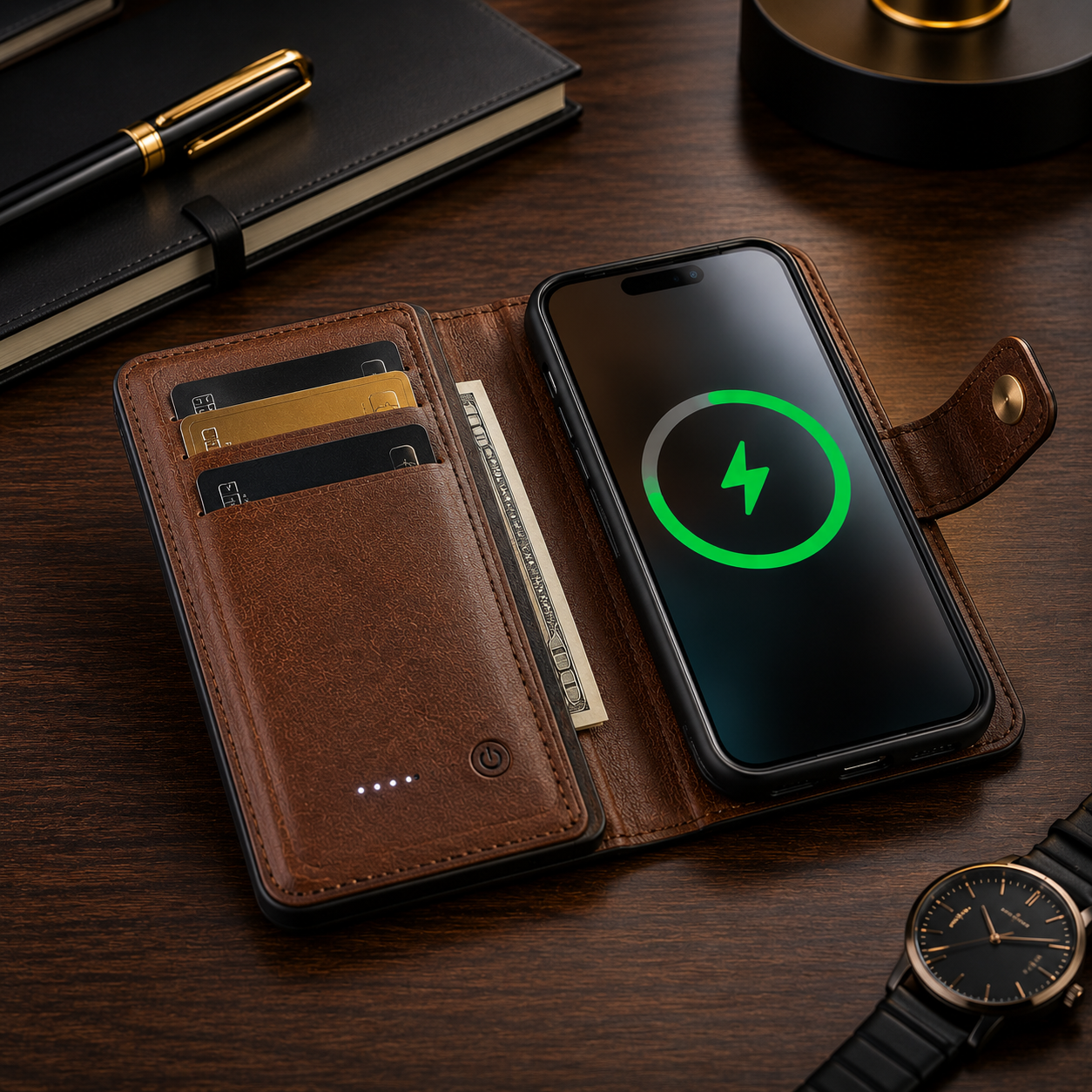 Leather Wallet Wireless Power Bank – Magnetic Fast Charging
