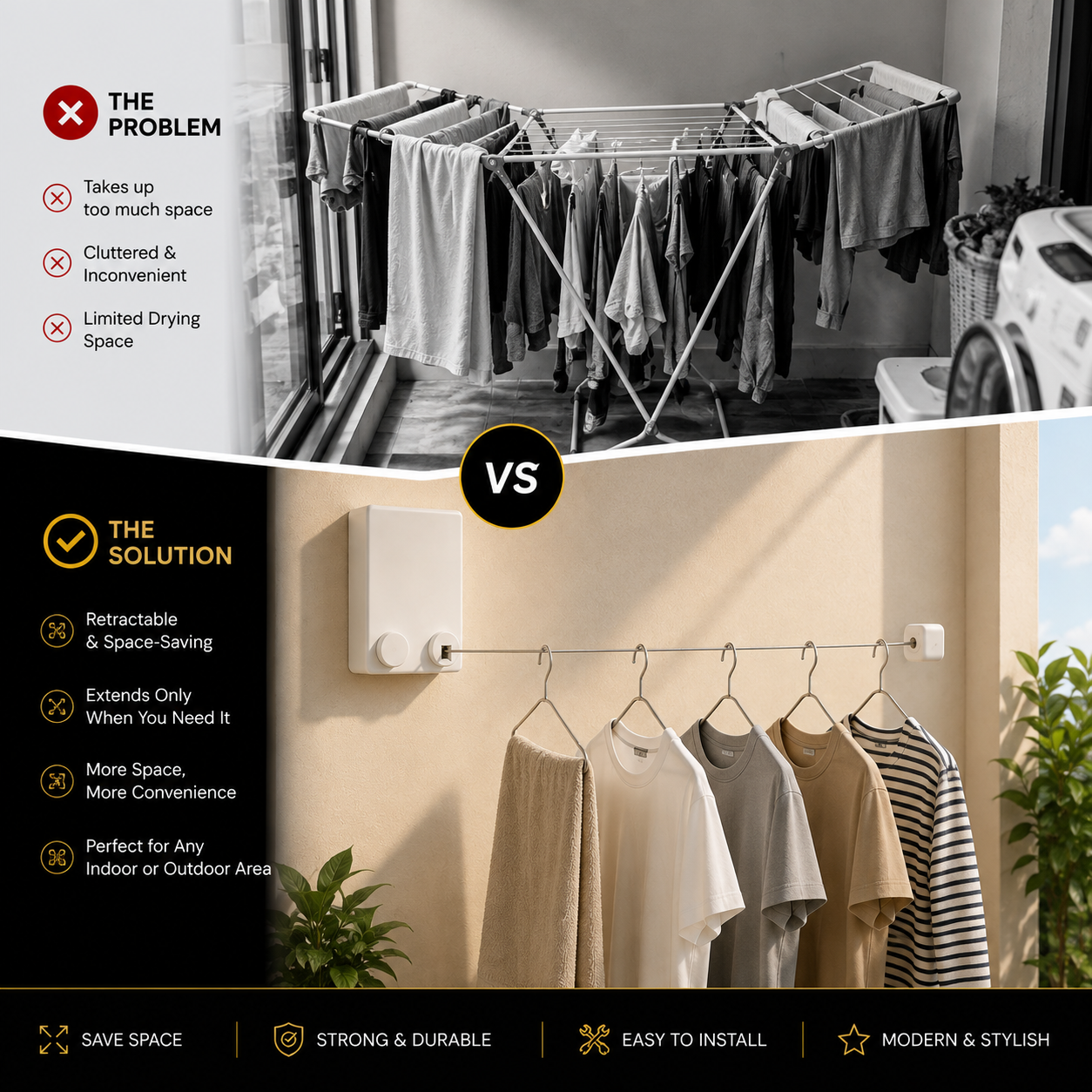 Telescopic Retractable Clothesline – Space-Saving Laundry Drying Rope