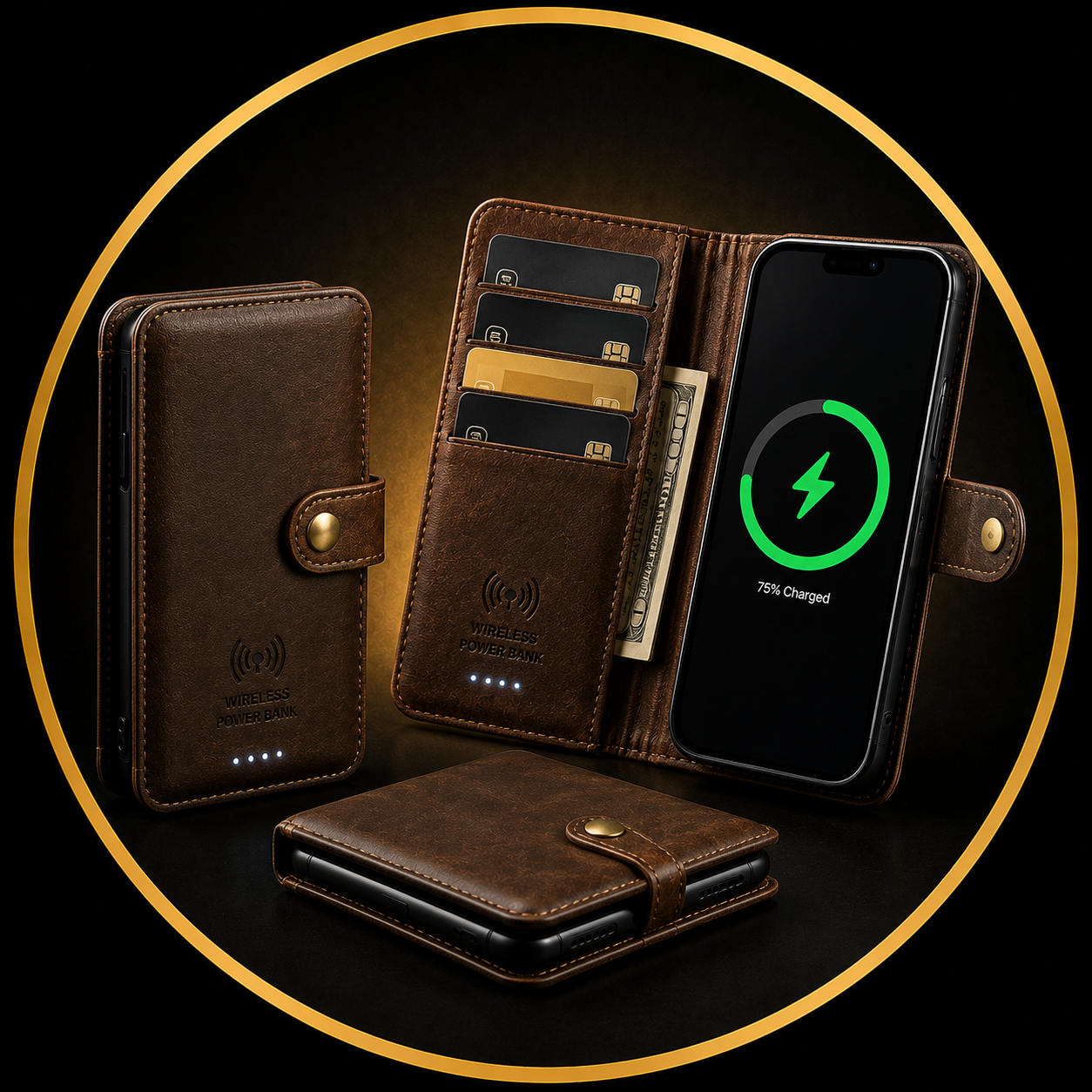 Leather Wallet Wireless Power Bank – Magnetic Fast Charging